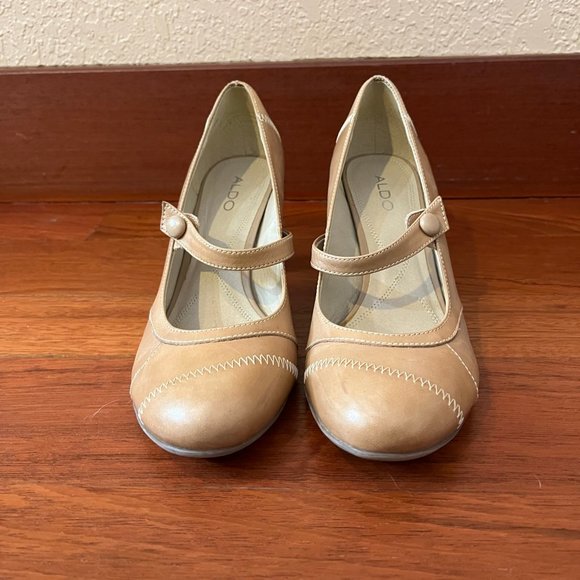 Aldo Shoes Aldo Champagnebeige Leather Mary Jane Heels Poshmark